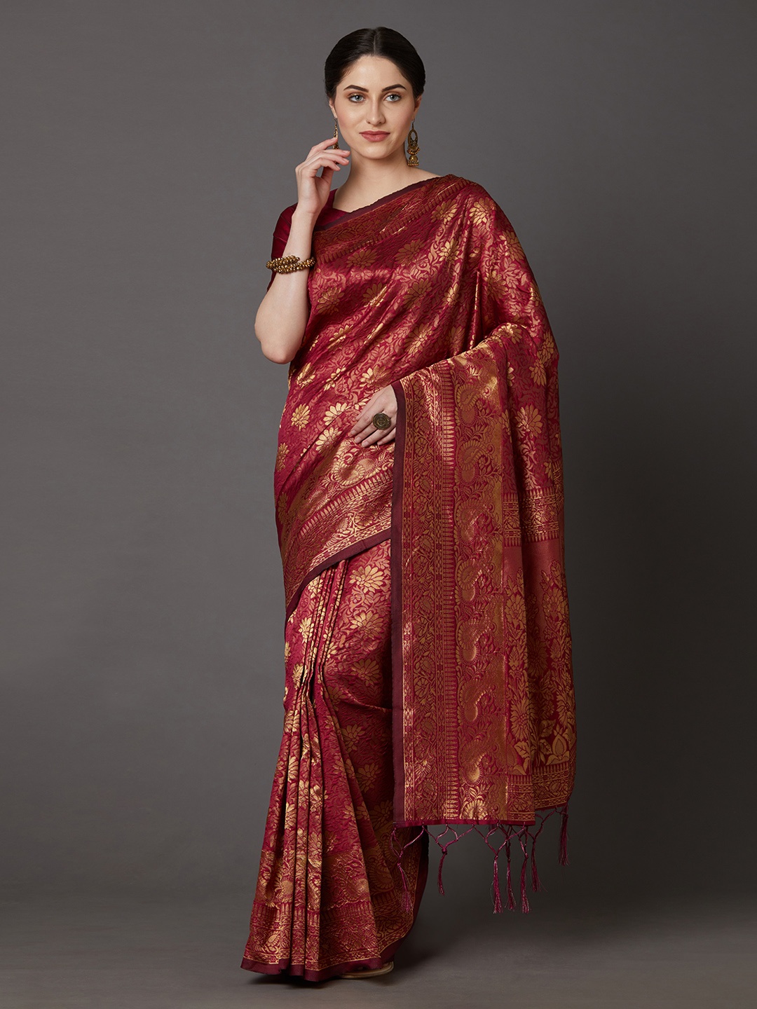Mitera Maroon Woven Design Banarasi Saree