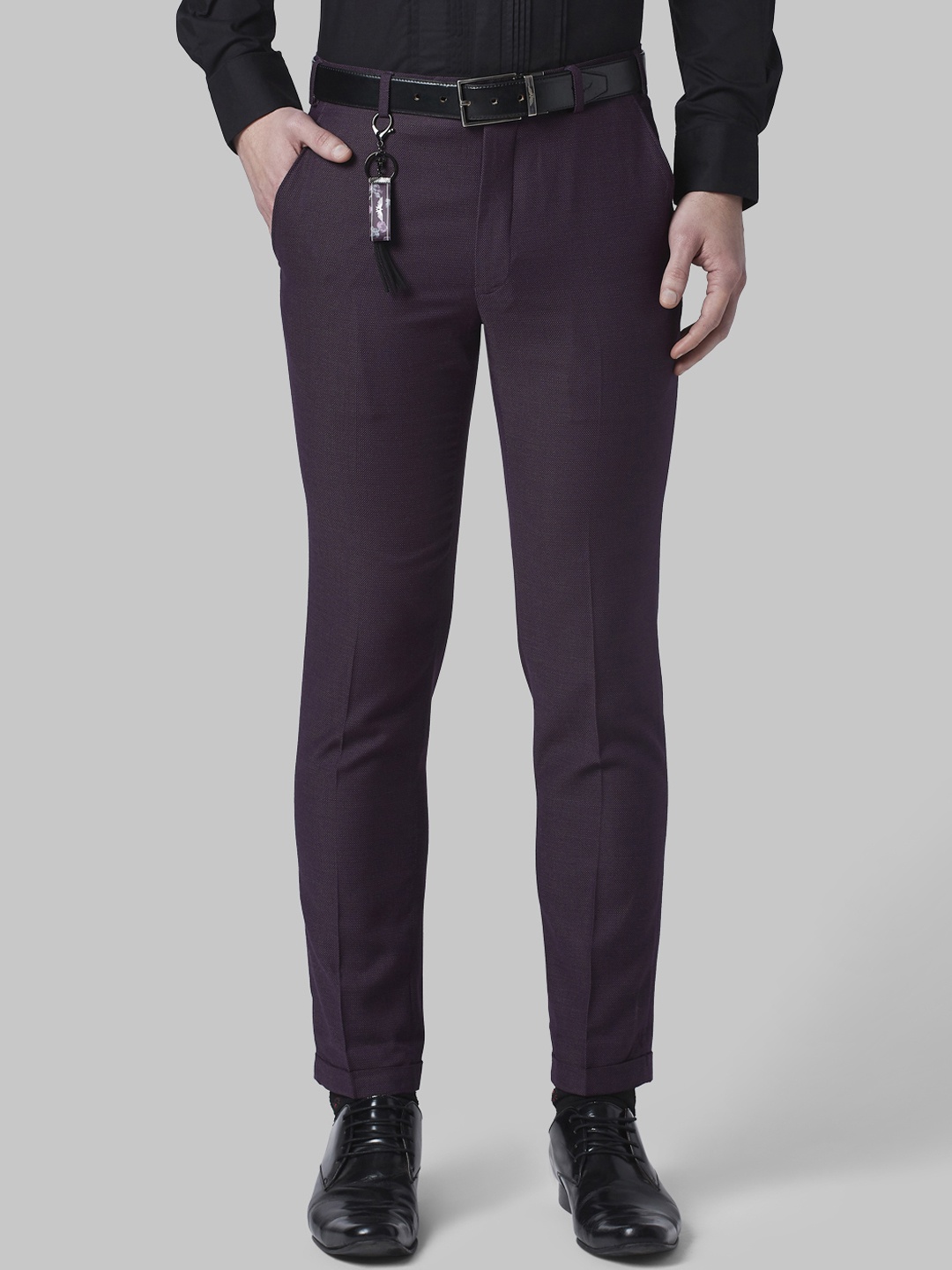 Park Avenue Men Burgundy Regular Fit Solid Formal Trousers