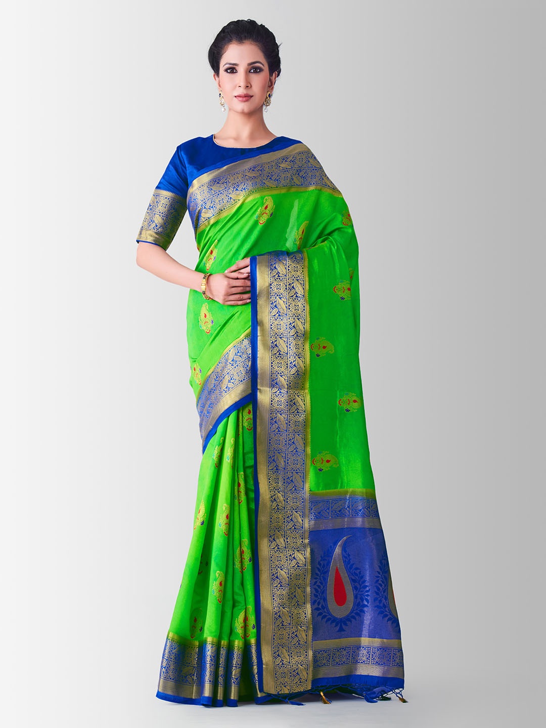 Mitera Green Art Silk Woven Design Kanjeevaram Saree