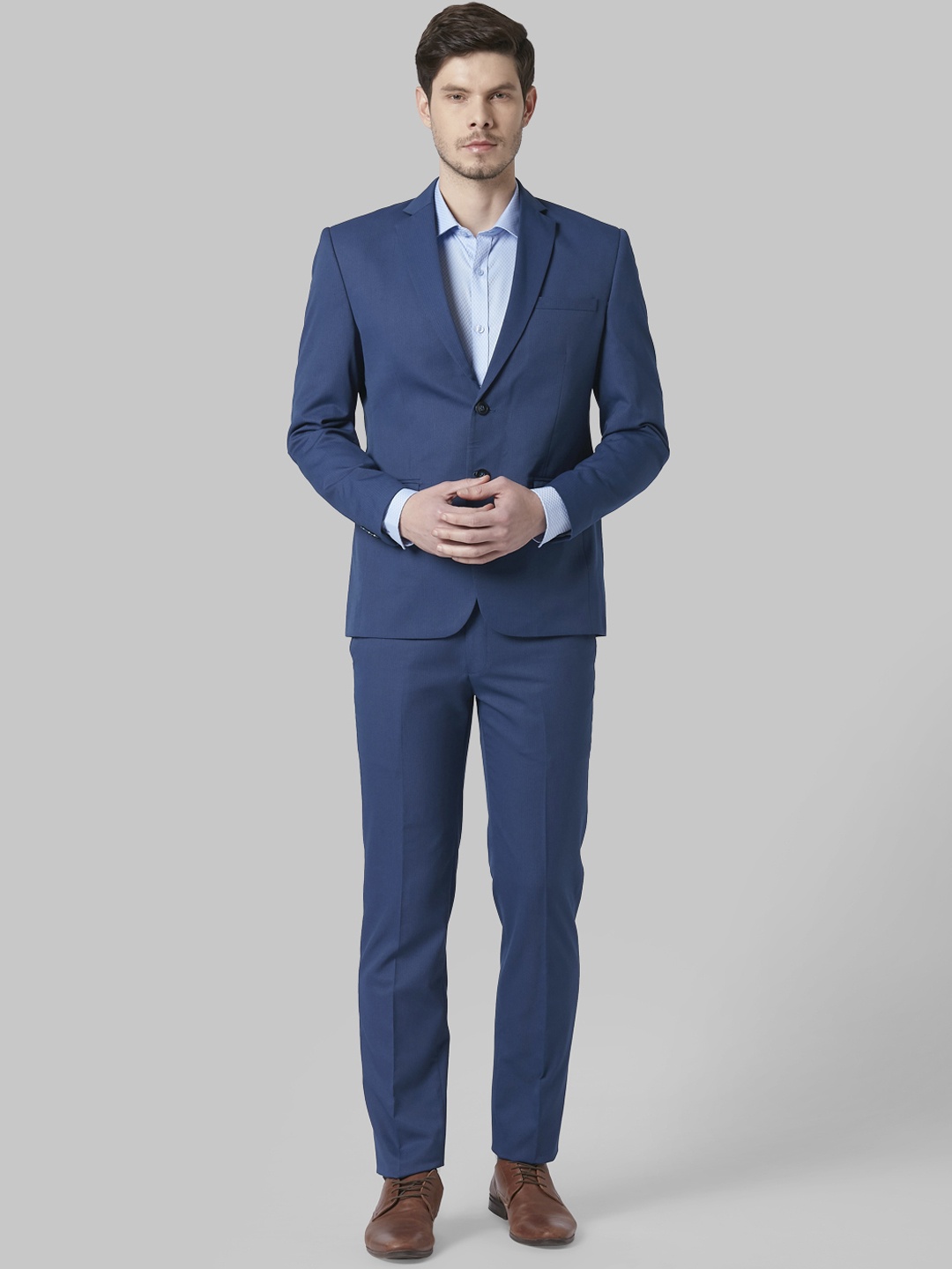 Park Avenue Men Blue Solid Super Slim-Fit Single-Breasted Formal Suit