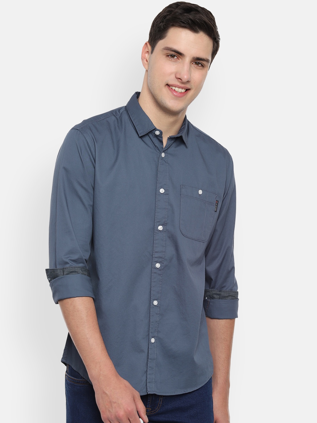 Louis Philippe Jeans Men Blue Slim Fit Solid Casual Shirt
