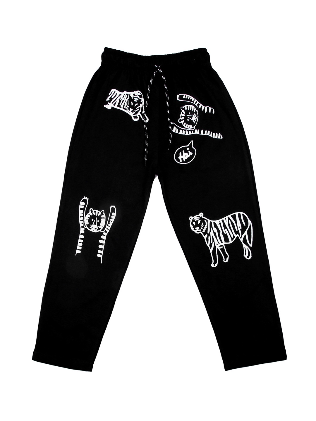 SWEET ANGEL Girls Black & White Tiger Printed Straight-Fit Track Pants