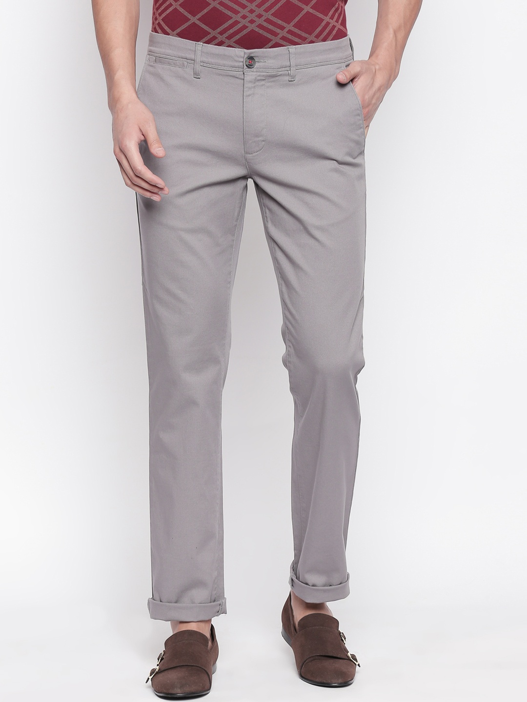 BYFORD by Pantaloons Men Grey Slim Fit Solid Regular Trousers