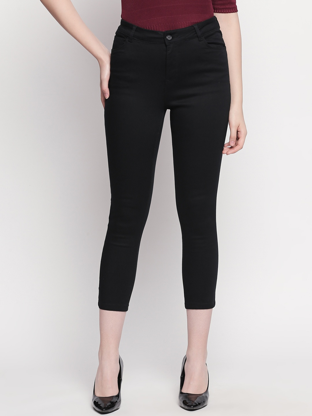 Honey by Pantaloons Women Black Regular Fit Solid Cigarette Trousers