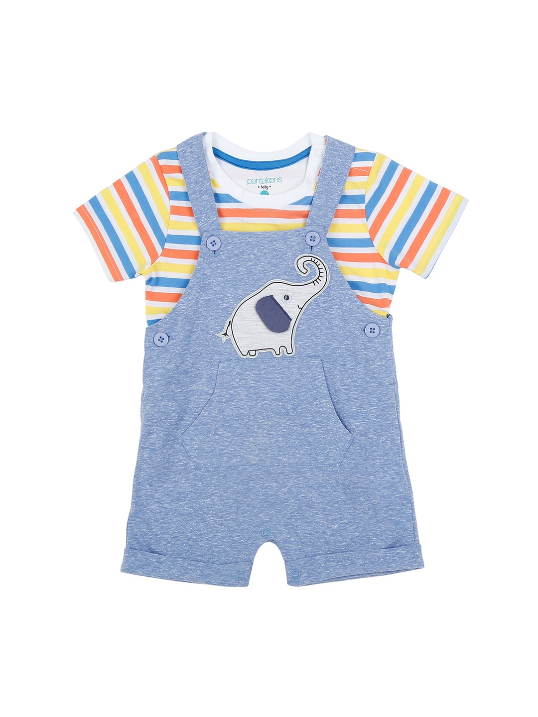 Pantaloons Baby Boys Blue Striped T-shirt with Dungarees