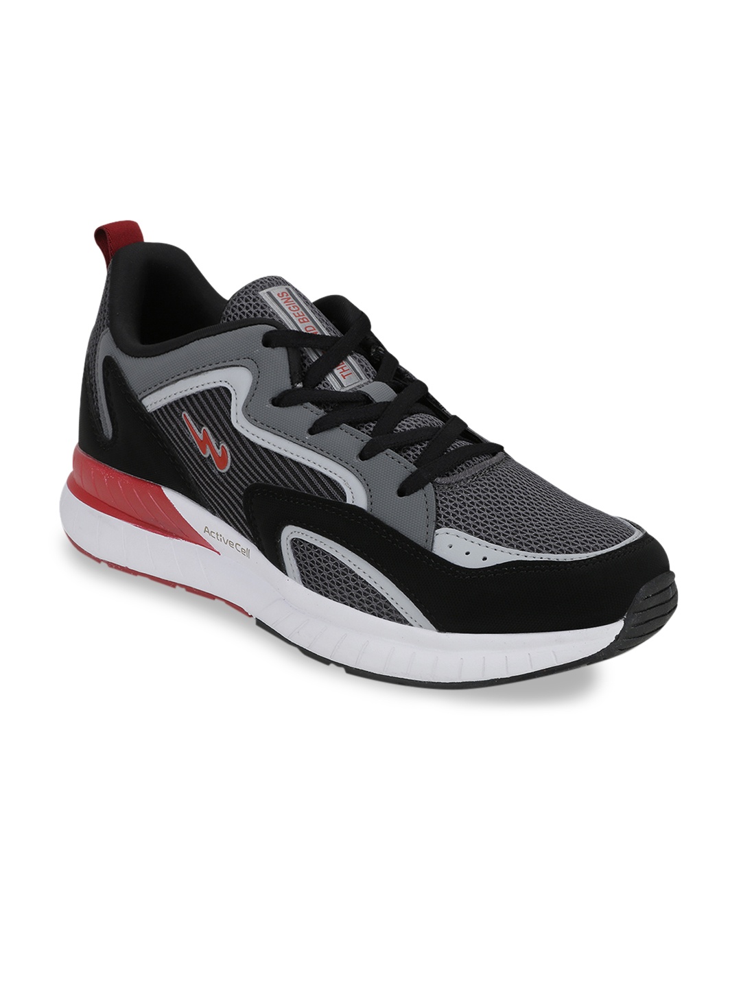 Campus Men Grey & Black Mesh Running Shoes