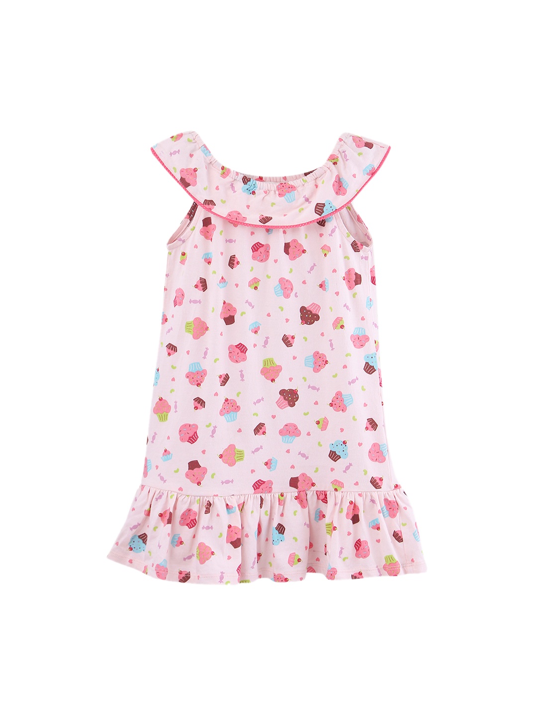 Beebay Infant Pink & Blue Cupcake Printed Drop-Waist Dress