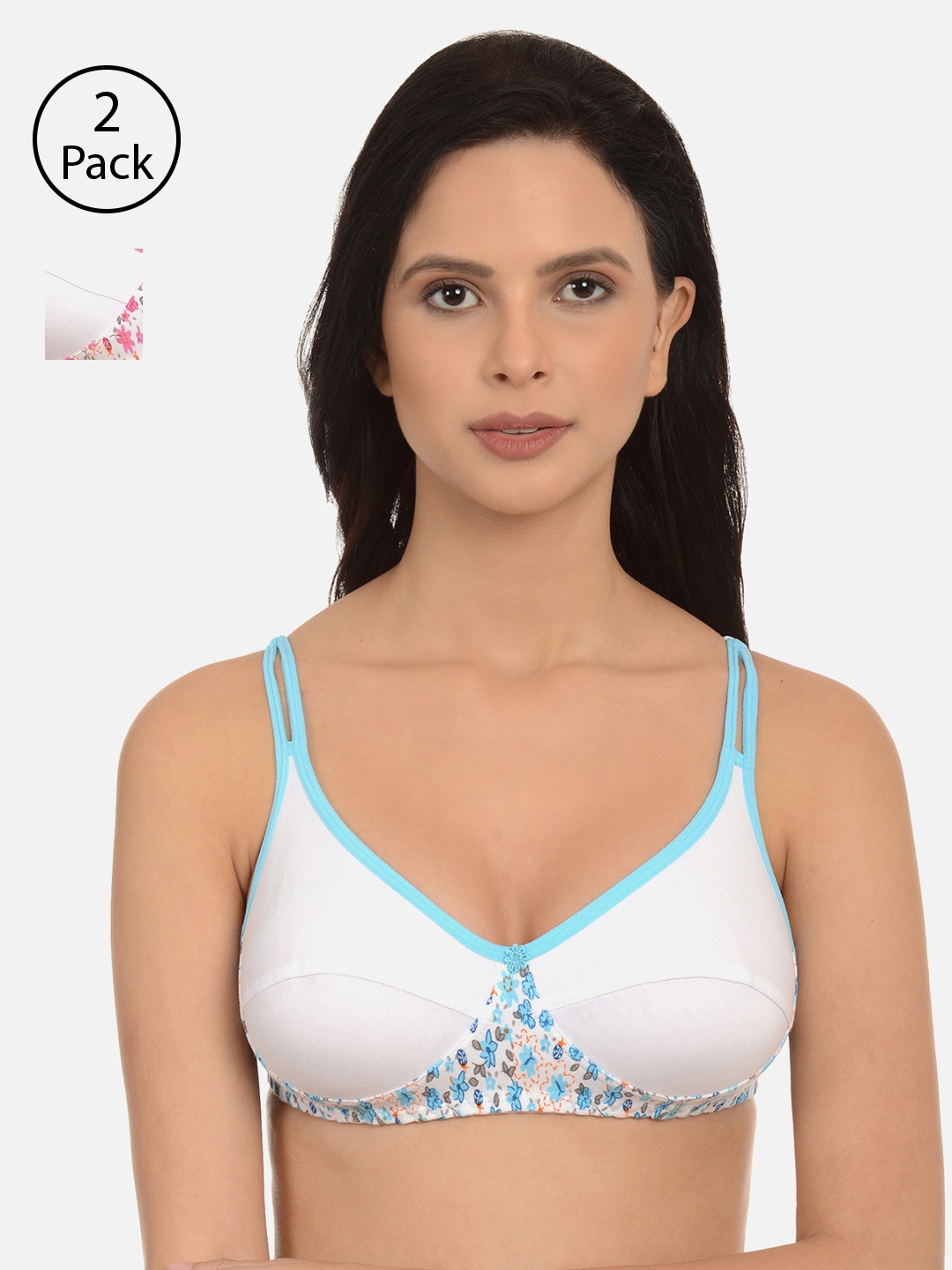 mod & shy Pack of 2 Solid Non-Wired Non Padded Everyday Bras MS8990, Blue
