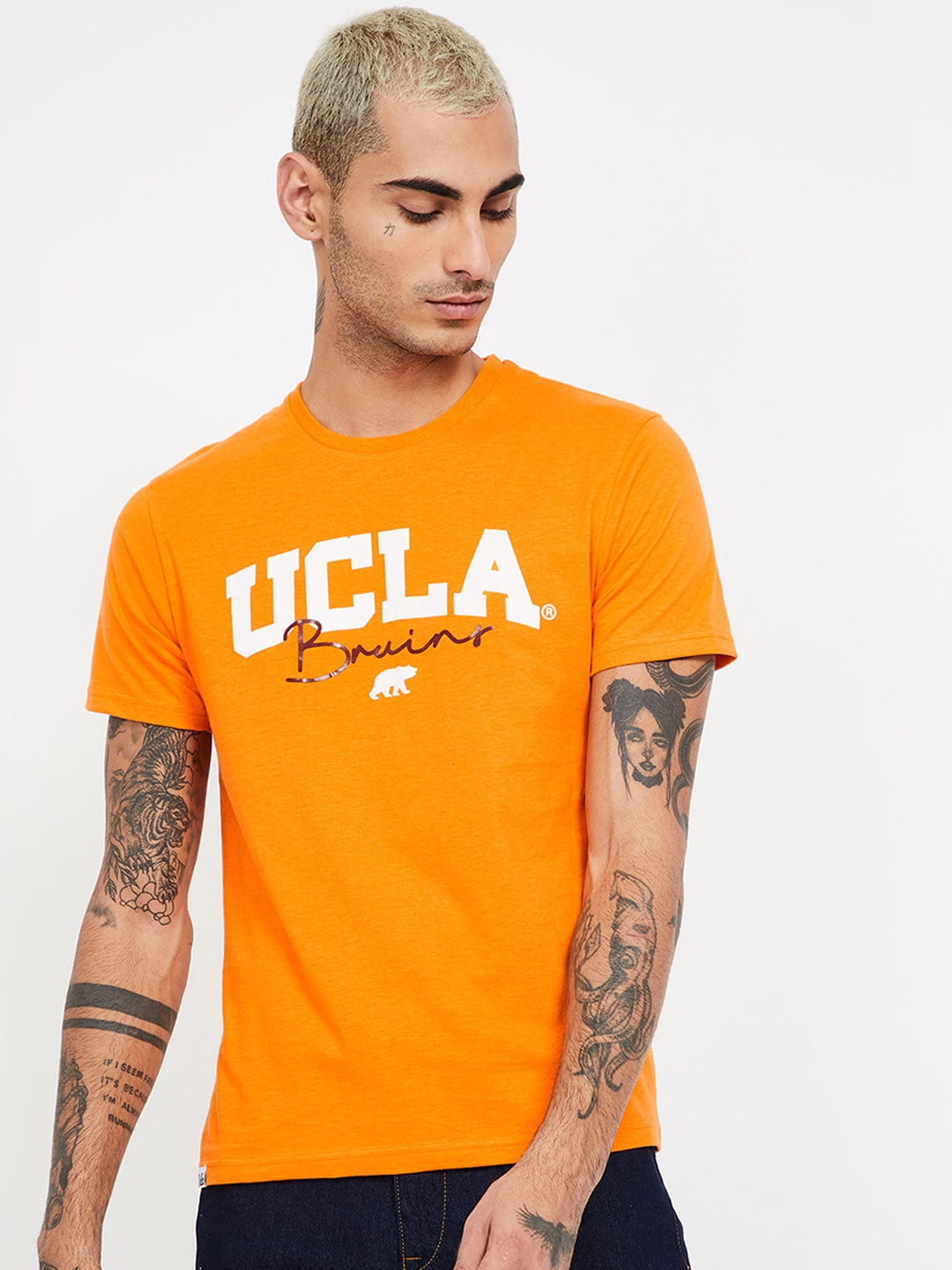 UCLA Men Orange Printed Round Neck T-shirt