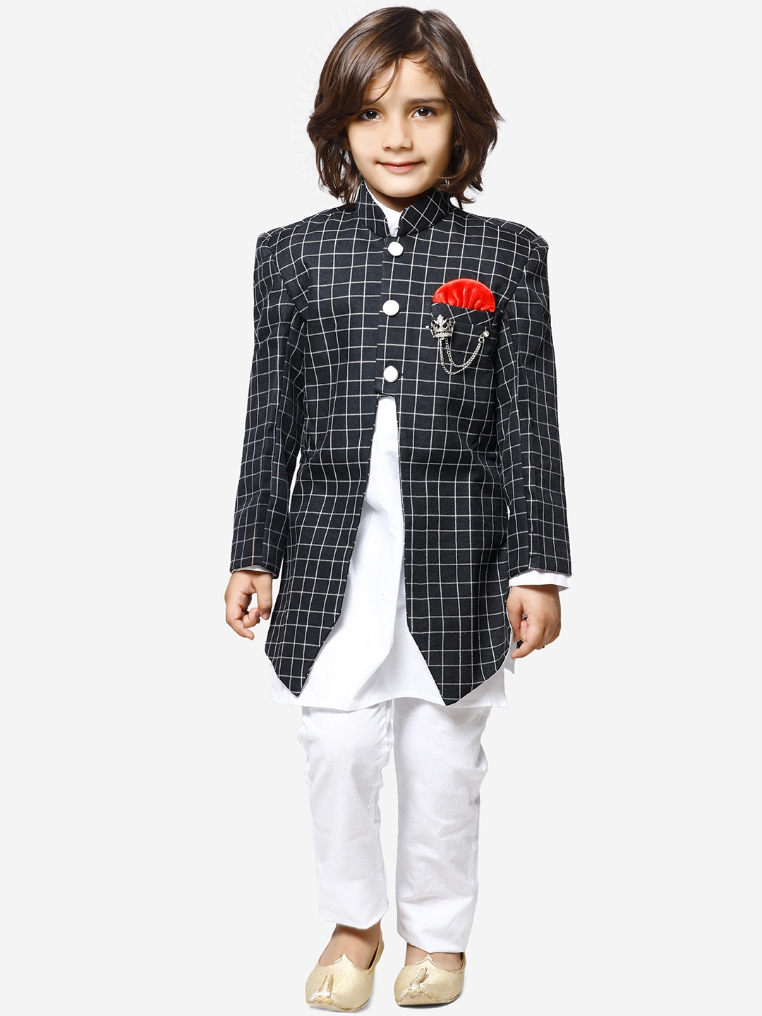 Aj DEZInES Boys Black & White Sherwani Suit Set