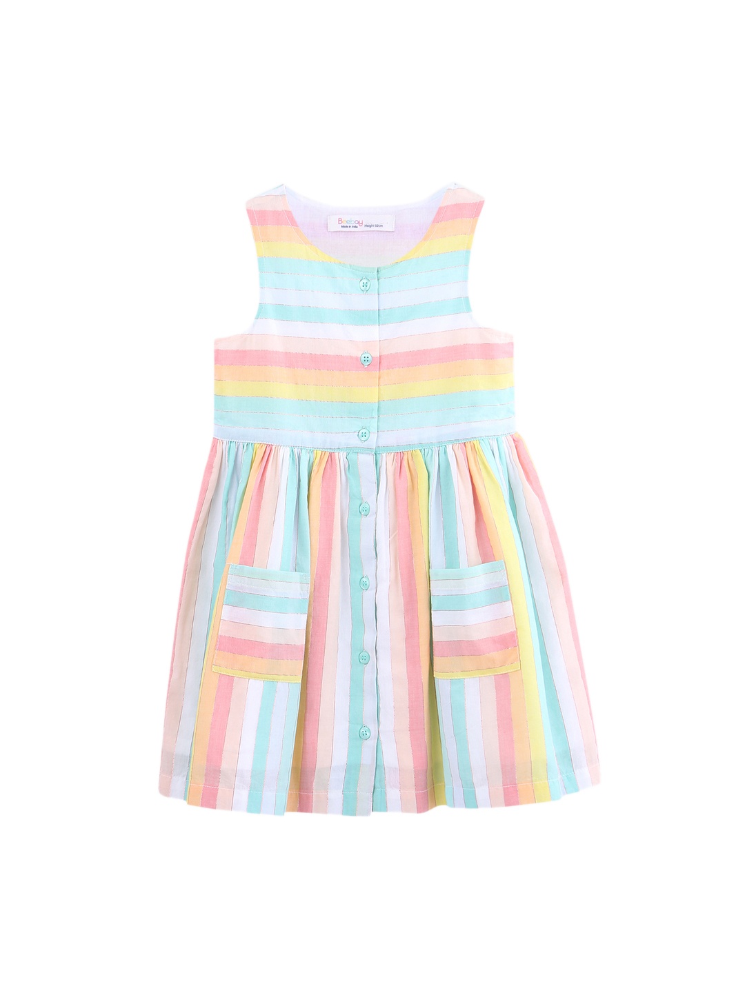 Beebay Girls Multicoloured Striped Fit and Flare Dress, Multi