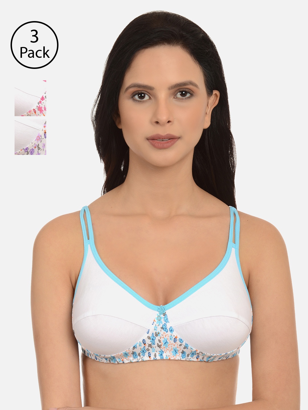 mod & shy Pack Of 3 Solid Non-Wired Non Padded Everyday Bra, Blue