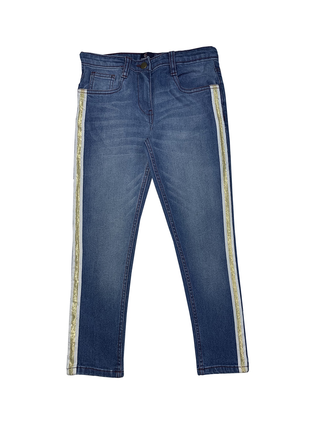 KiddoPanti Girls Blue Regular Fit Mid-Rise Clean Look Stretchable Jeans