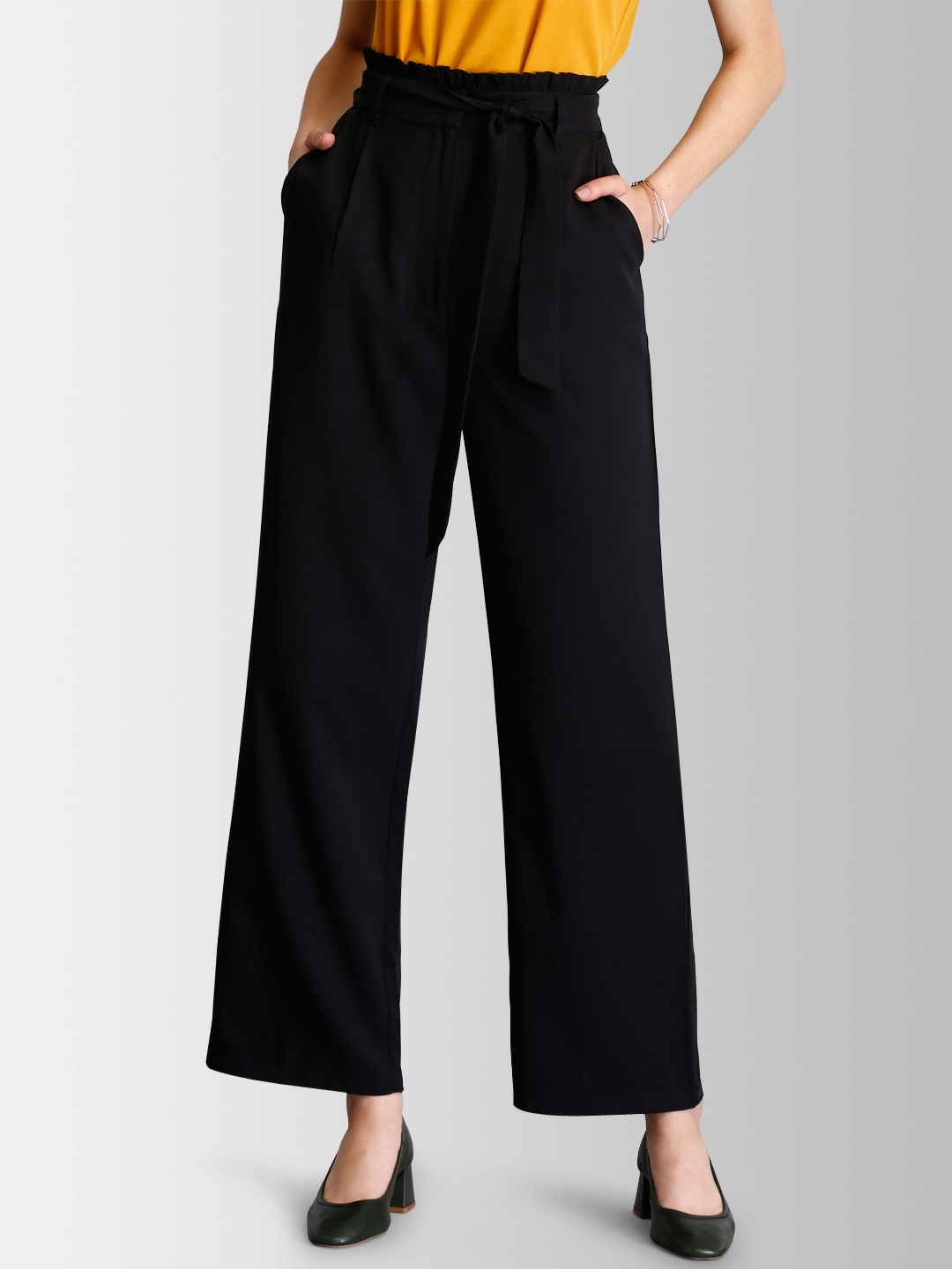 FableStreet Women Black Flared Parallel Trousers