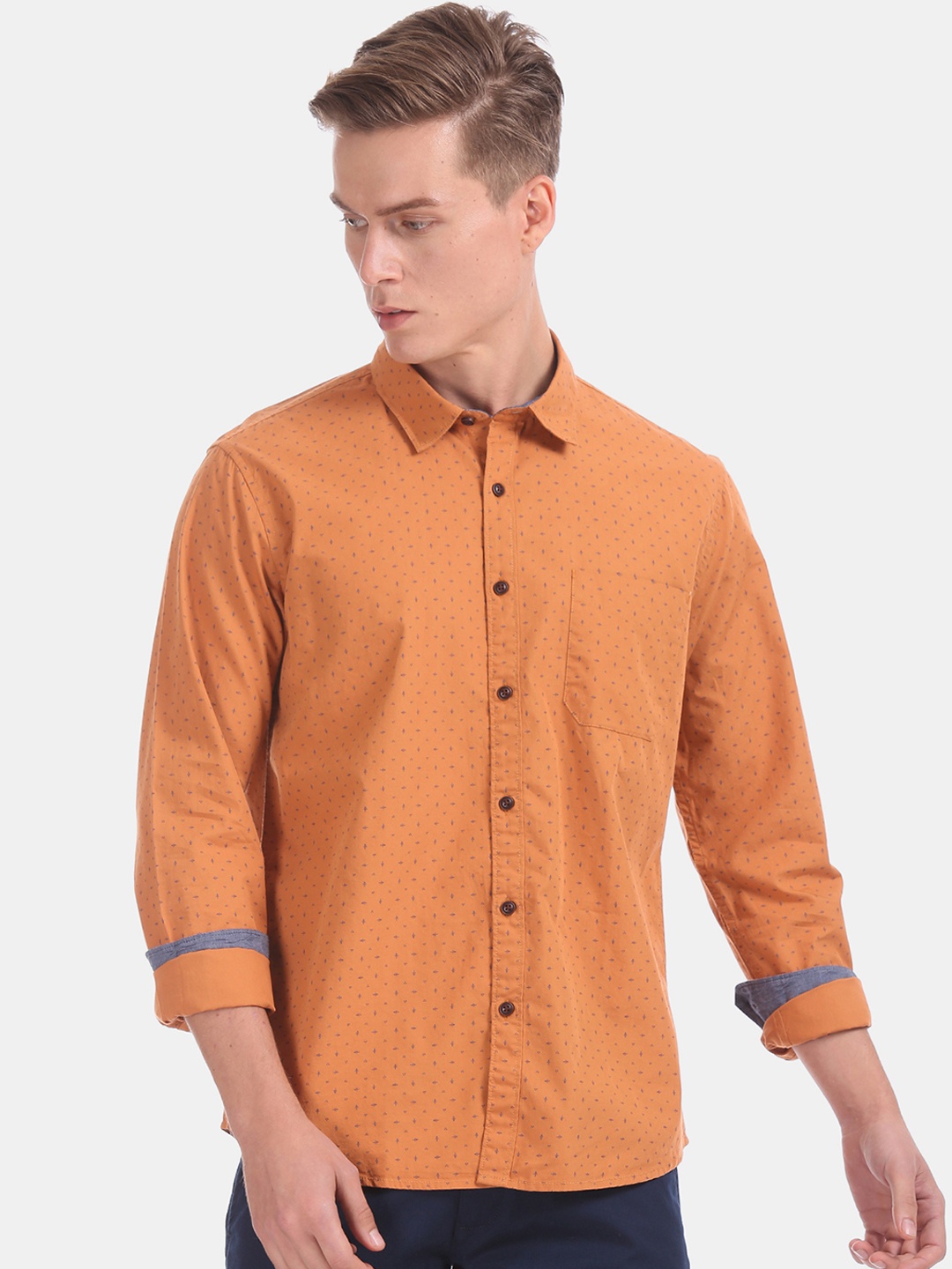 Ruggers Men Orange Regular Fit Printed Casual Shirt