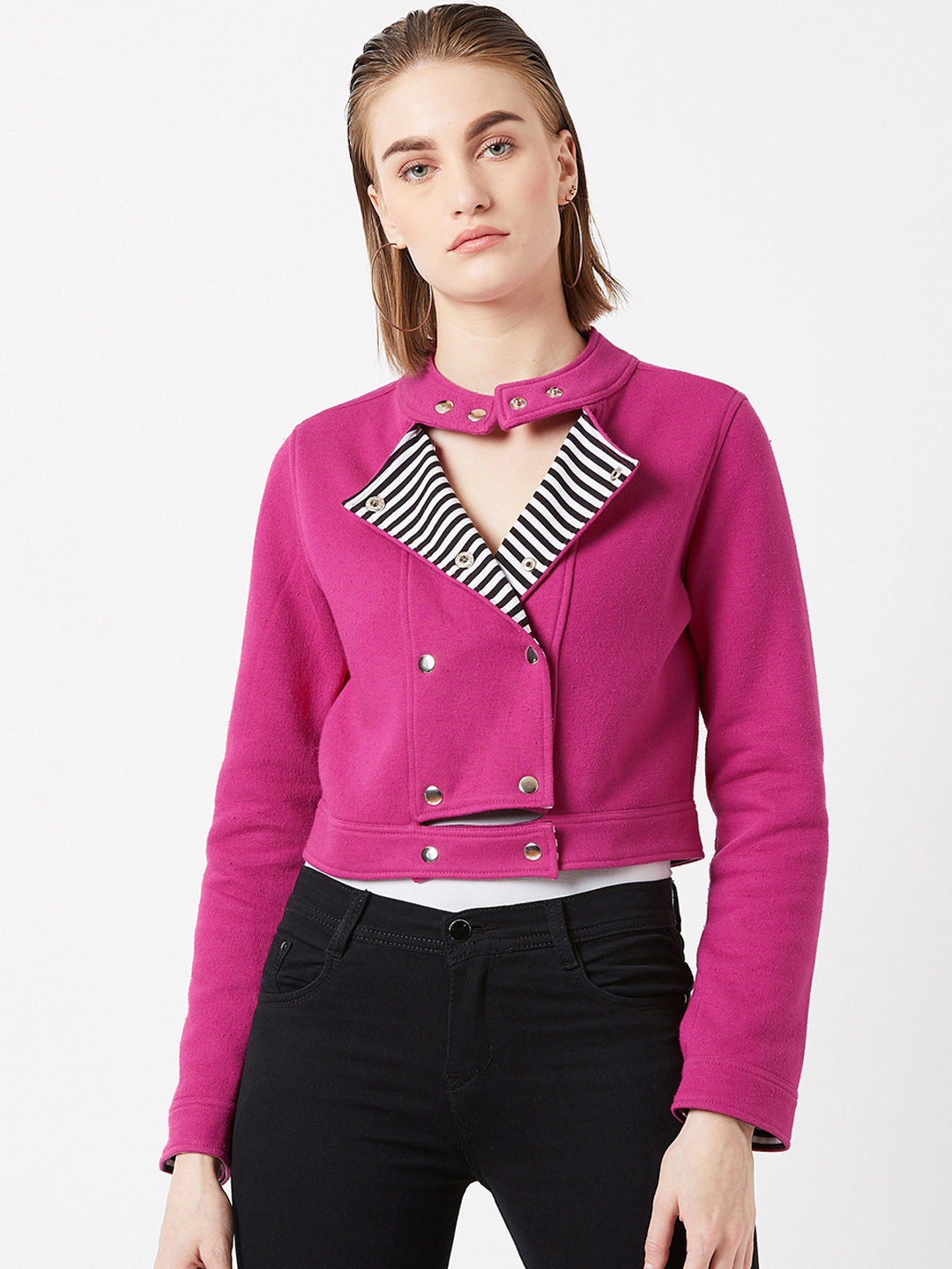 Miss Chase Women Pink Striped Tailored Jacket