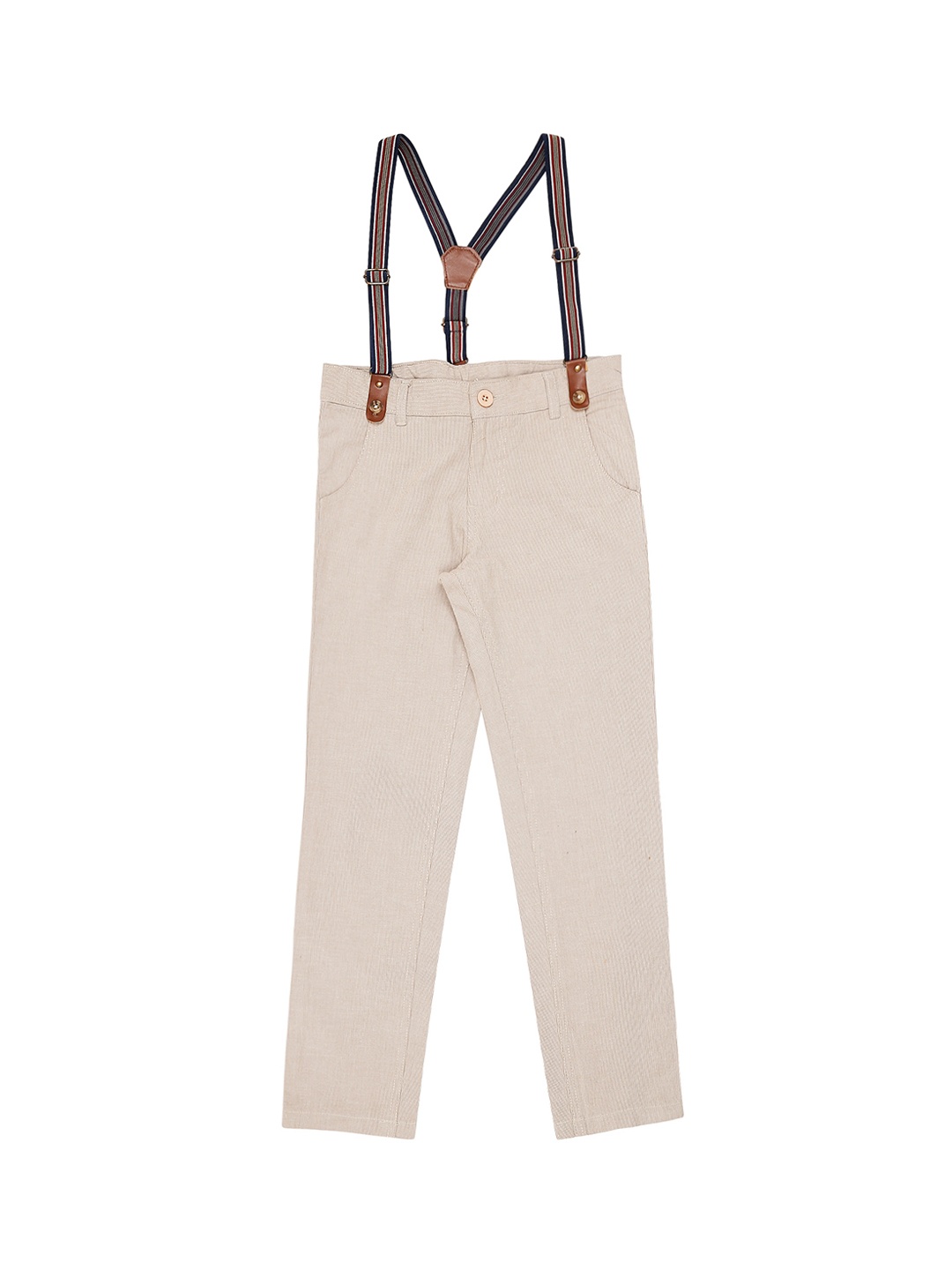 Pantaloons Junior Boys Beige & Grey Regular Fit Striped Regular Trousers