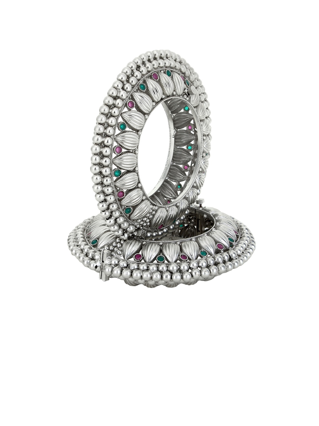 Adwitiya Collection Set of 2 Silver-Plated Pink & Green Stone Studded Handcrafted Bangles
Adwitiya Collection Set of 2 Silver-Plated Pink & Green Stone Studded Handcrafted Bangles