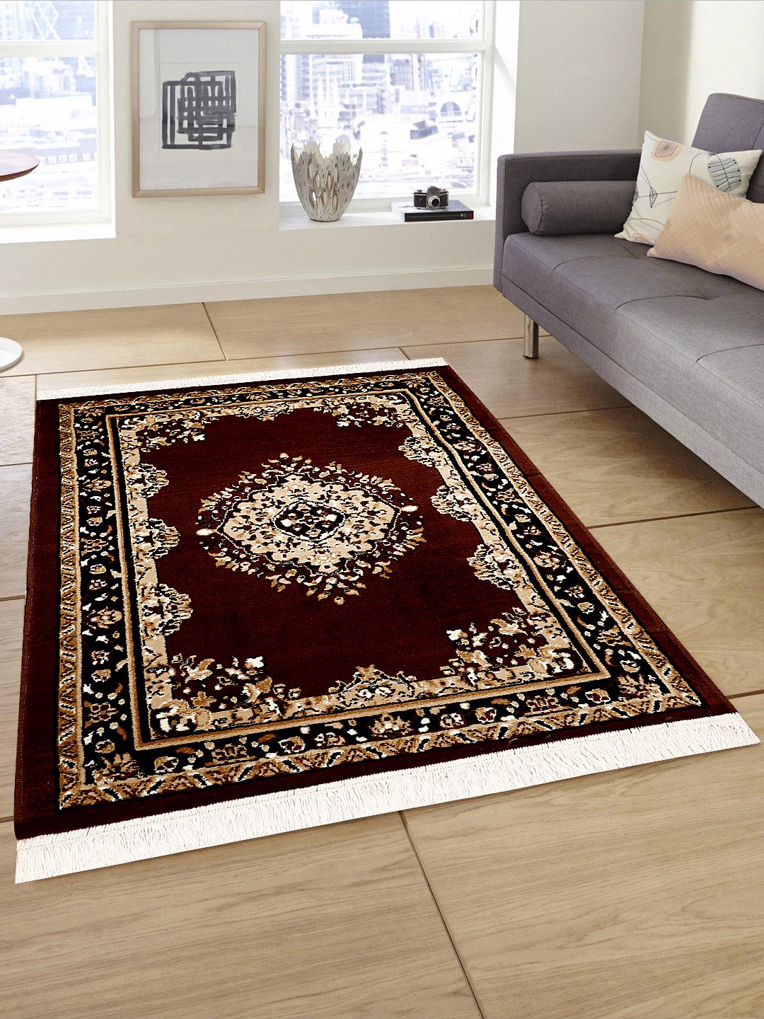 PRESTO Brown & Beige Printed Anti-Skid Carpet
