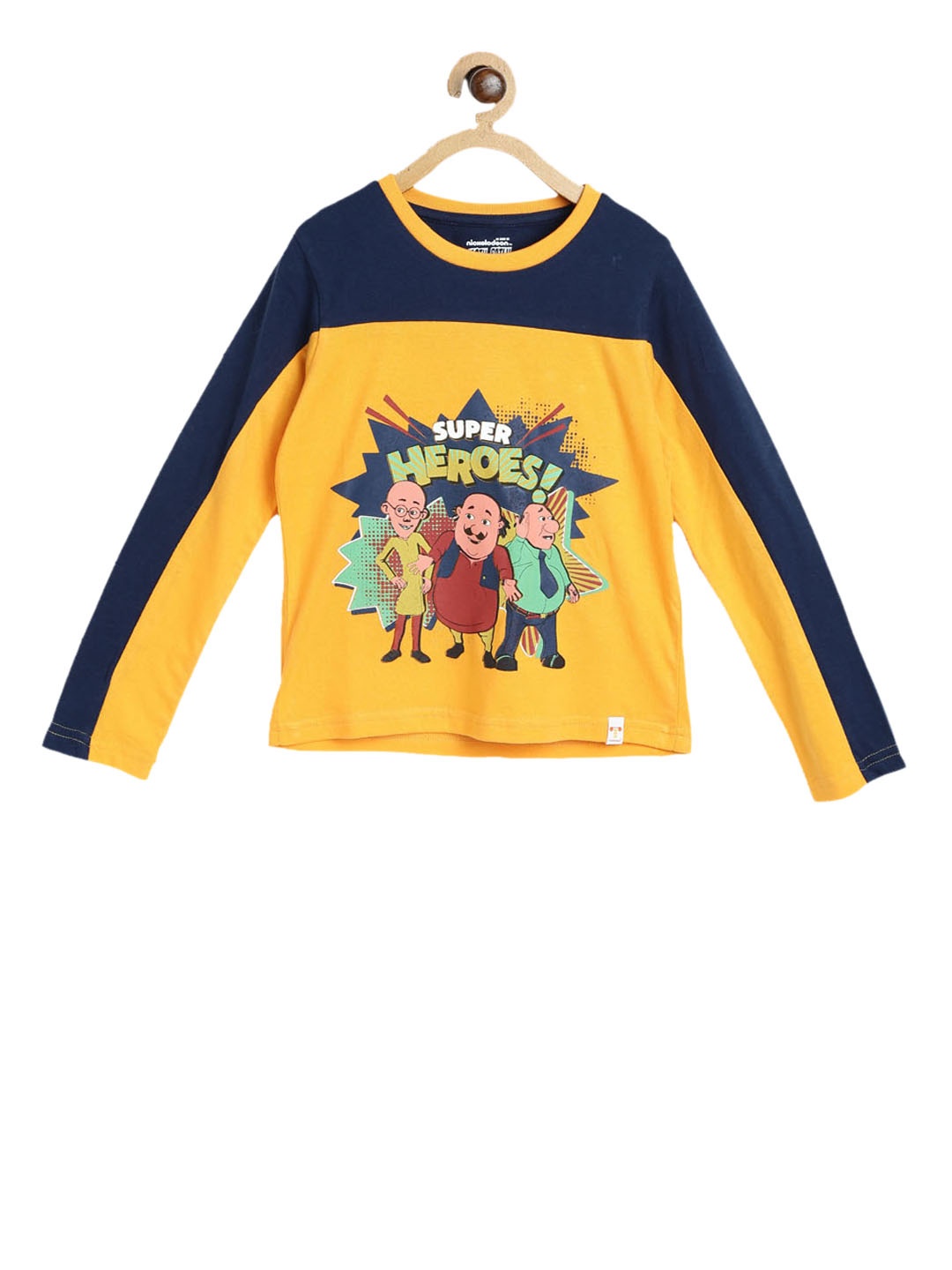 toothless Boys Yellow Motu Patlu Printed Round Neck T-shirt