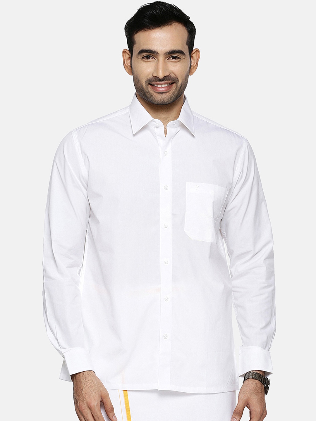 Ramraj Men White Original Regular Fit Solid Wrinkle-Free Ethnic Shirt