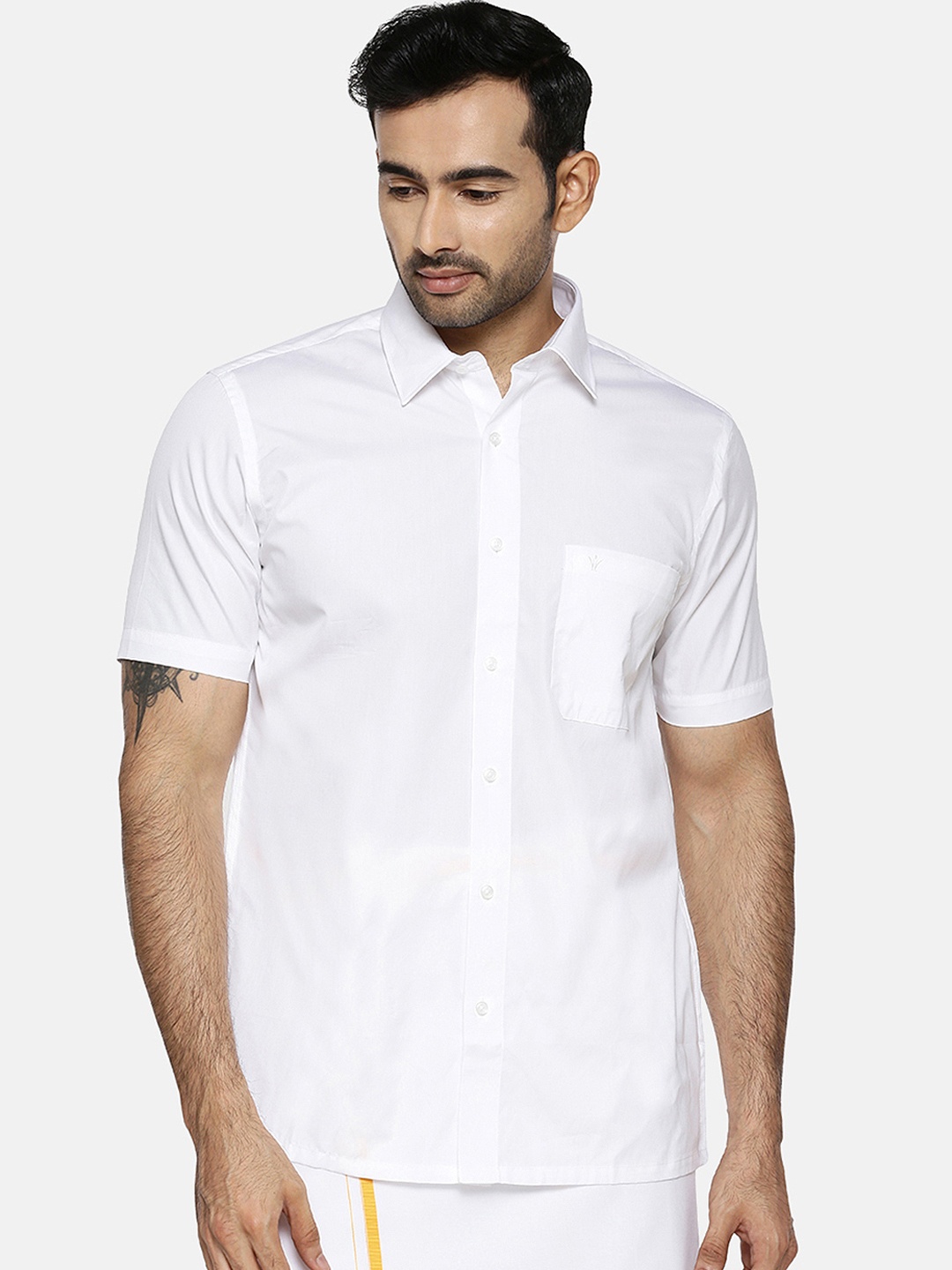 Ramraj Men White Original Regular Fit Solid Ethnic Shirt