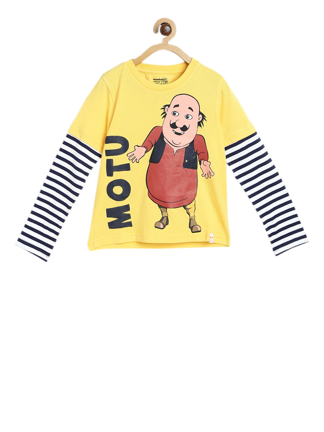 toothless Boys Yellow Motu Patlu Printed Round Neck T-shirt