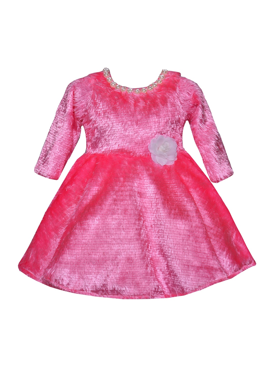 Wish Karo Girls Pink Solid Fit and Flare Dress