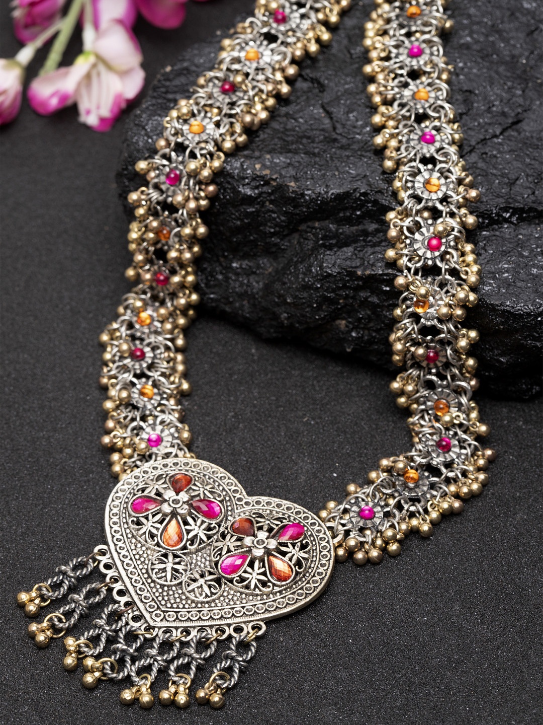 Moedbuille Silver-Plated Pink & Orange Handcrafted Antique Layered Tasselled Necklace
Moedbuille Silver-Plated Pink & Orange Handcrafted Antique Layered Tasselled Necklace