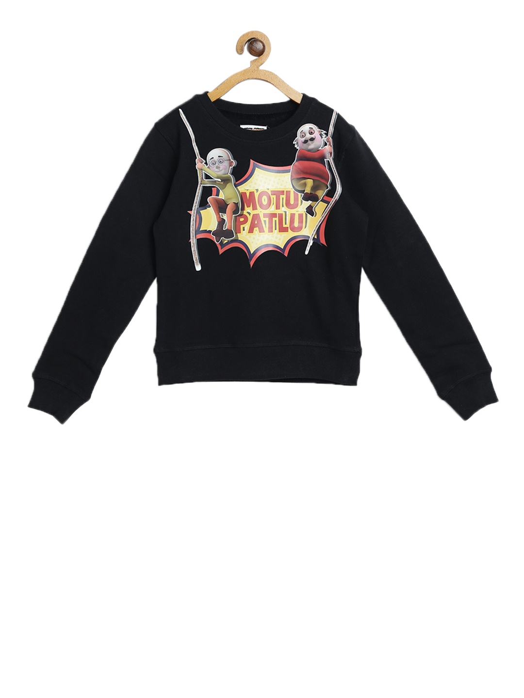 Motu Patlu Boys Black & Yellow Printed Sweatshirt