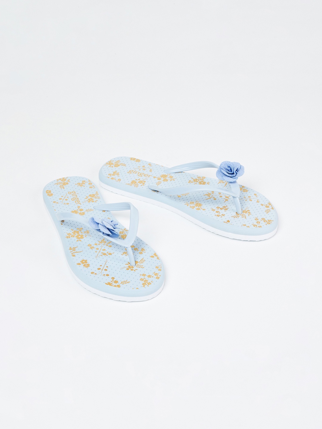 Ginger by Lifestyle Women Blue & Mustard Yellow Printed Thong Flip-Flops