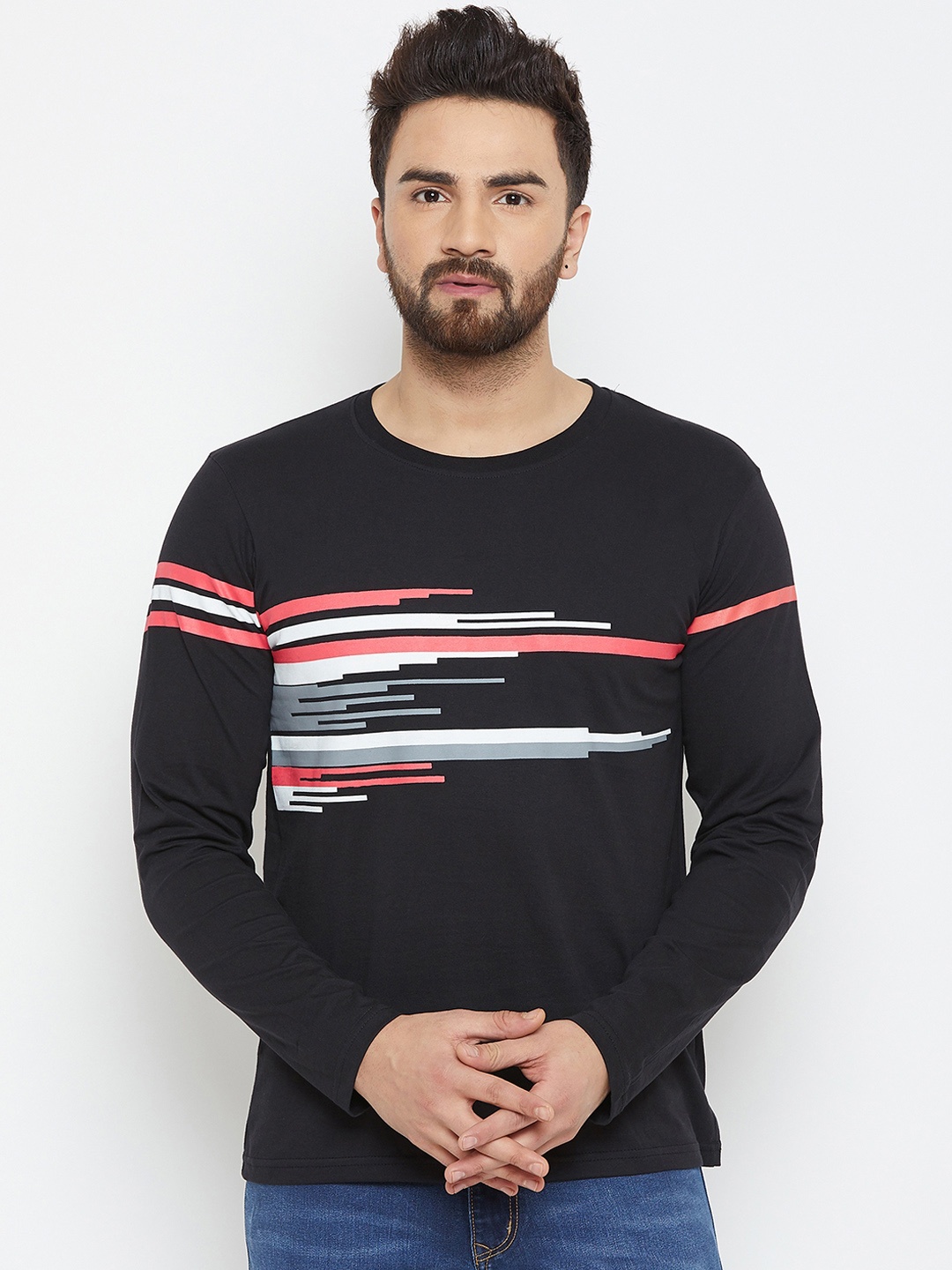 The Dry State Men Black Printed Round Neck T-shirt