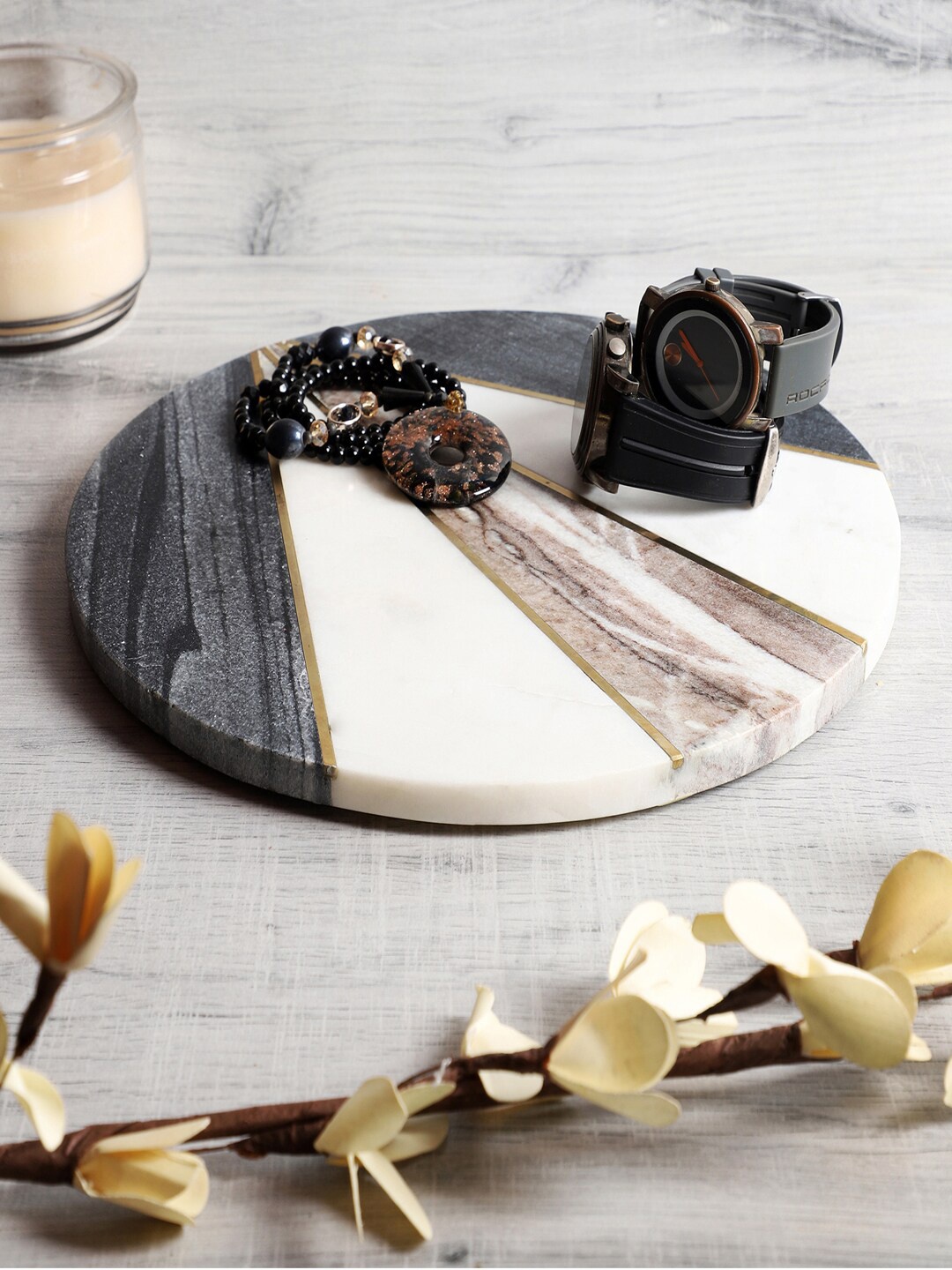 NikkisPride White & Black Handmade Marble Brass Cheese Board Serving Platter