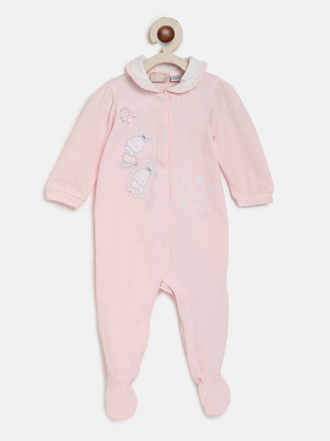 Chicco Infant Girls Pink Self-Design Sleepsuit