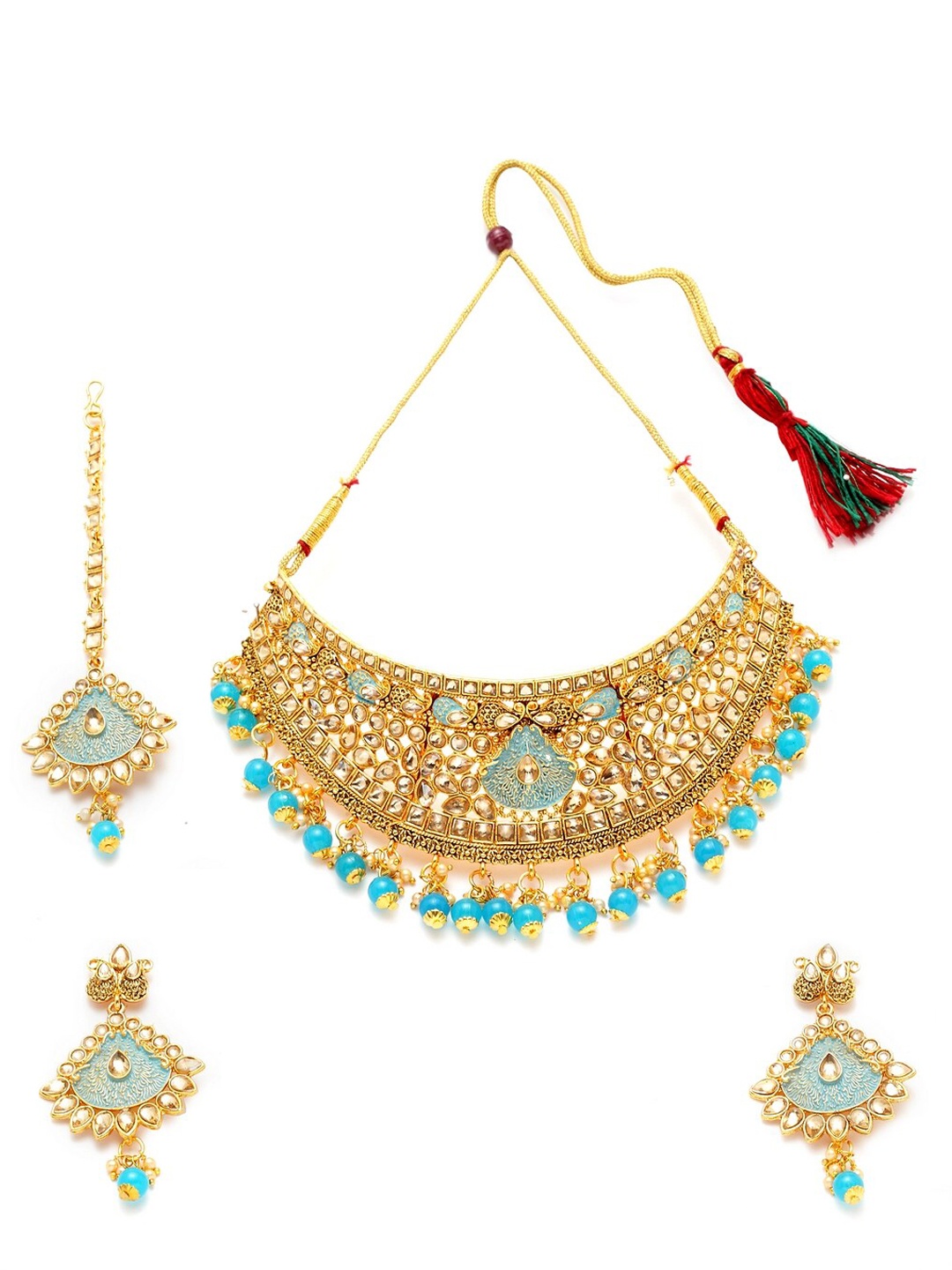 ANIKAS CREATION Gold-Plated White & Turquoise Blue Stone-Studded Beaded Enamelled Sustainable Handcrafted Jewellery Set
ANIKAS CREATION Gold-Plated White & Turquoise Blue Stone-Studded Beaded Enamelled Sustainable Handcrafted Jewellery Set
