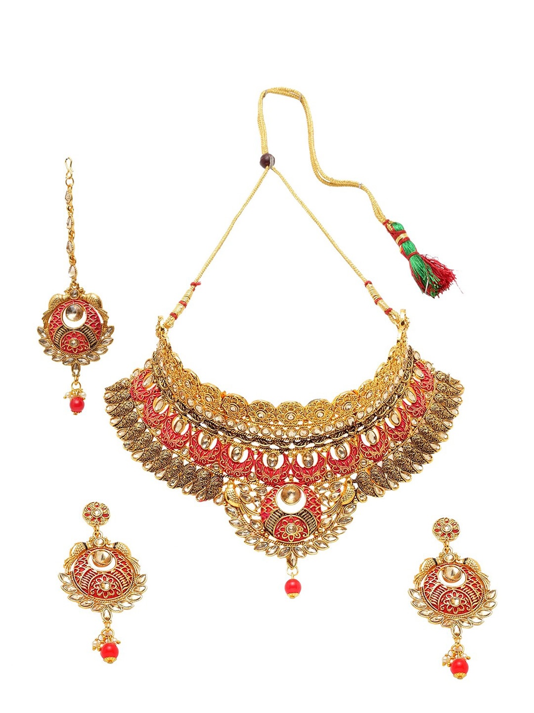 ANIKAS CREATION Gold-Plated Red & White Beaded Enamelled Handcrafted Jewellery Set
ANIKAS CREATION Gold-Plated Red & White Beaded Enamelled Handcrafted Jewellery Set