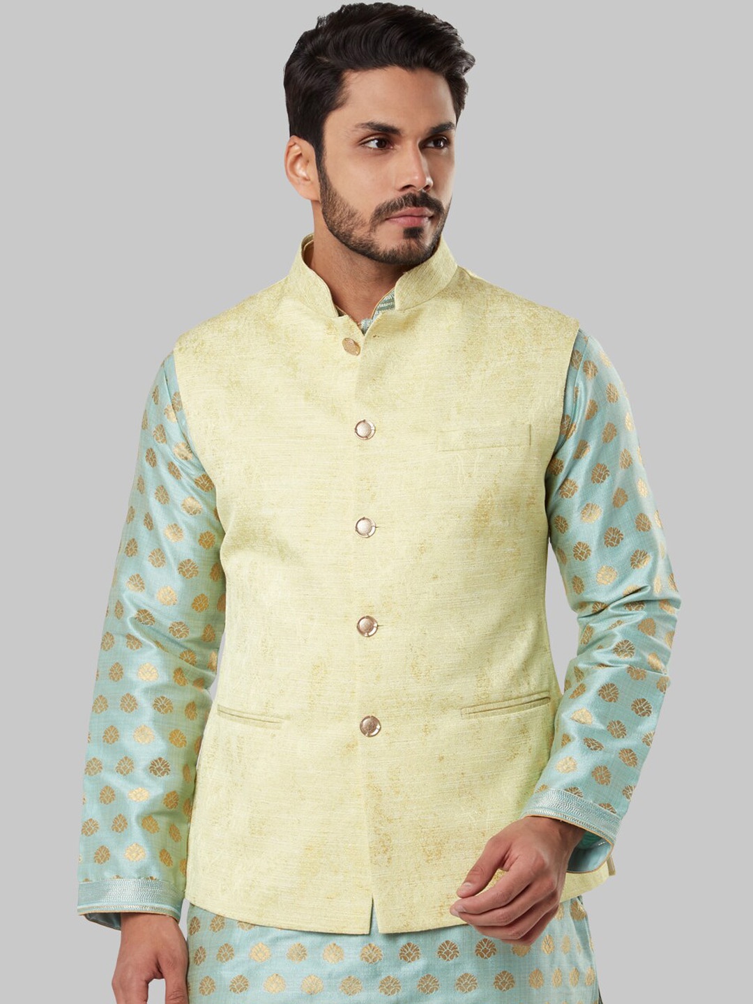 Ethnix by Raymond Men Yellow Solid Nehru Jacket
