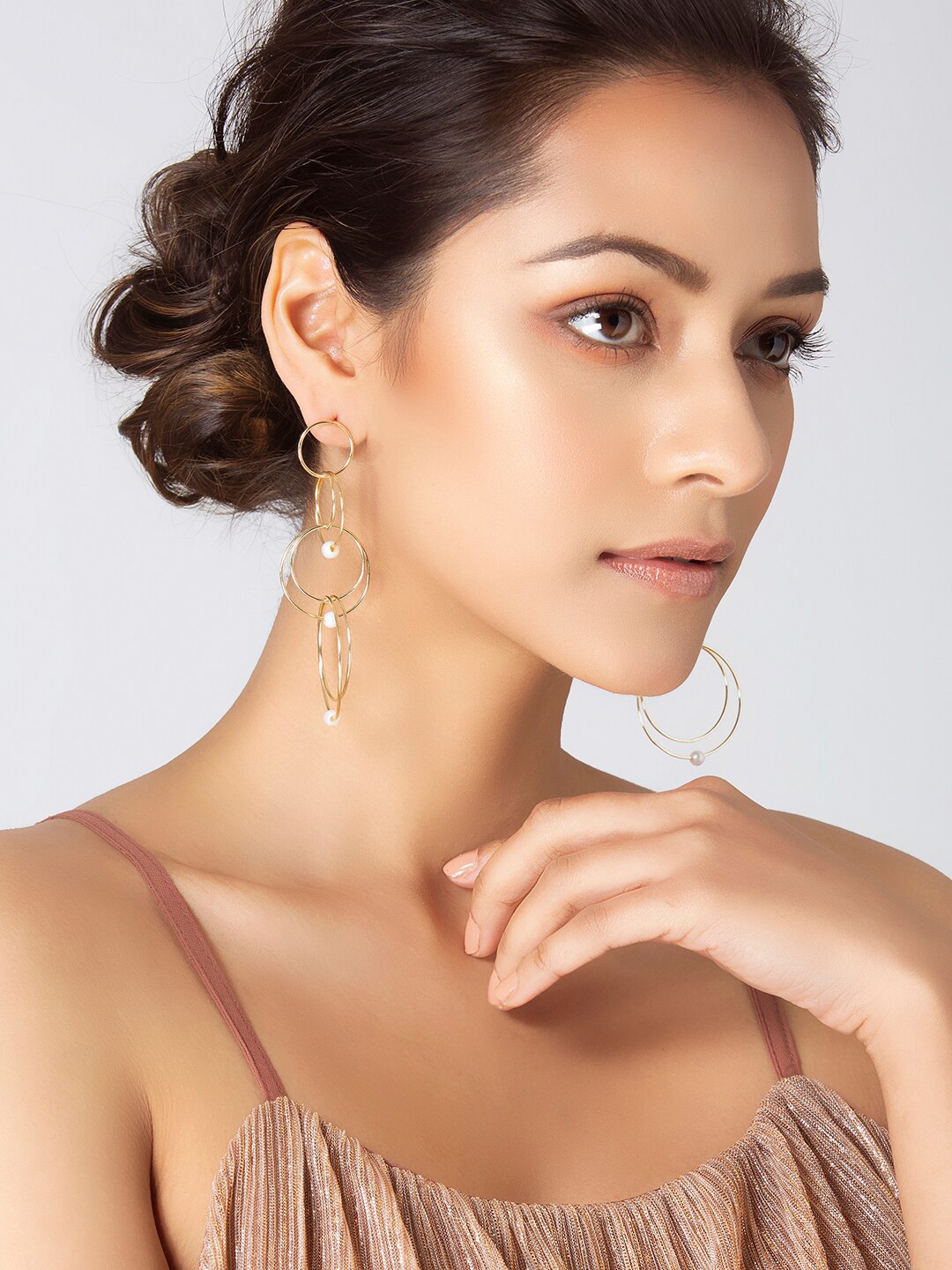 INDYA Gold-Toned Circular Half Hoop Earrings