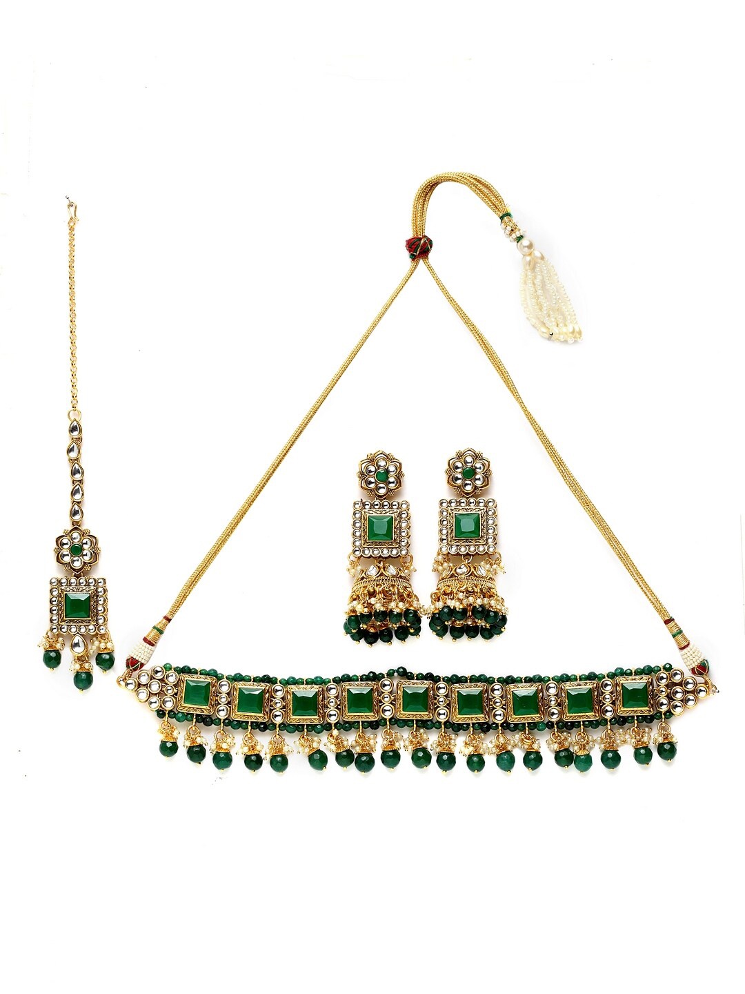 ANIKAS CREATION Gold-Plated Green & White Kundan & Stone-Studded Beaded Handcrafted Jewellery Set
ANIKAS CREATION Gold-Plated Green & White Kundan & Stone-Studded Beaded Handcrafted Jewellery Set