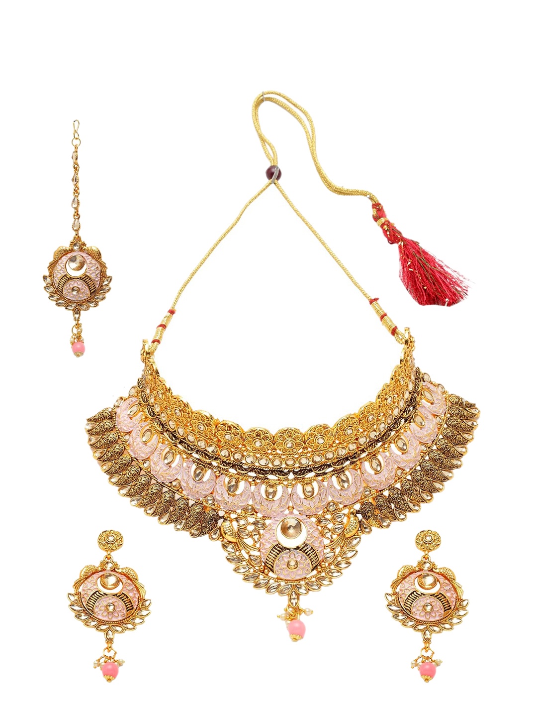 ANIKAS CREATION Gold-Plated Pink & White Stone-Studded Beaded Enamelled Sustainable Handcrafted Jewellery Set
ANIKAS CREATION Gold-Plated Pink & White Stone-Studded Beaded Enamelled Sustainable Handcrafted Jewellery Set