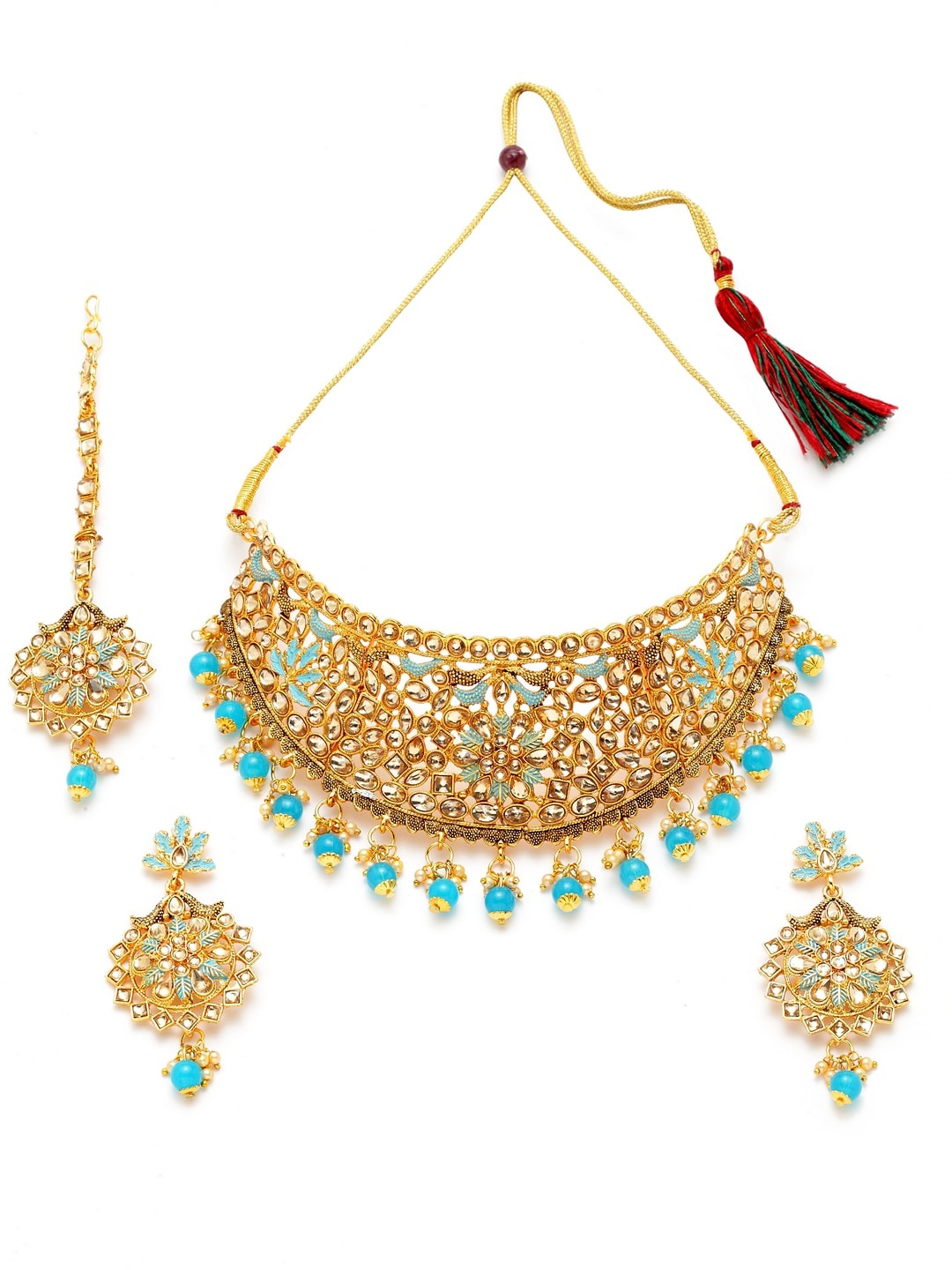 ANIKAS CREATION Gold-Plated White & Turquoise Blue Stone-Studded Beaded Enamelled Sustainable Handcrafted Jewellery Set
ANIKAS CREATION Gold-Plated White & Turquoise Blue Stone-Studded Beaded Enamelled Sustainable Handcrafted Jewellery Set