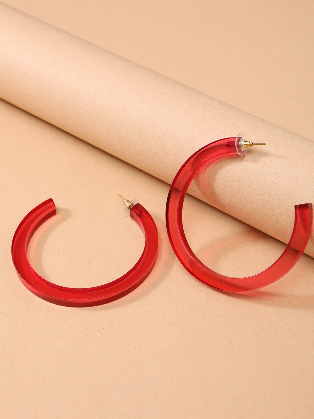 STREET 9 Red Circular Handcrafted Half Hoop Earrings