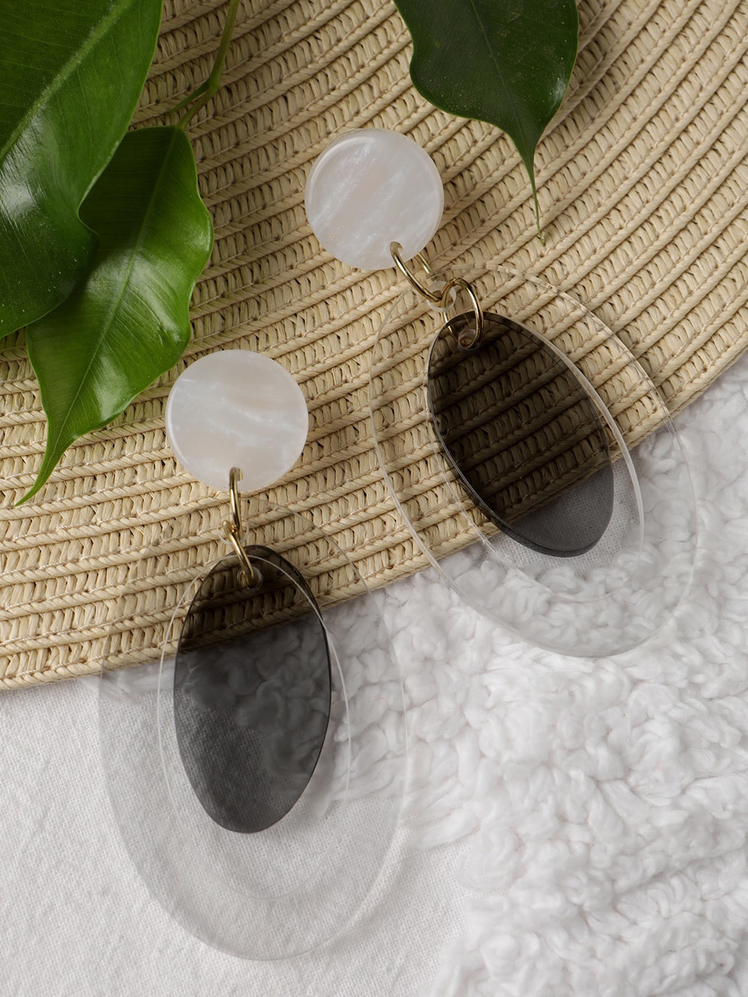 STREET 9 Transparent & Black Oval Drop Earrings