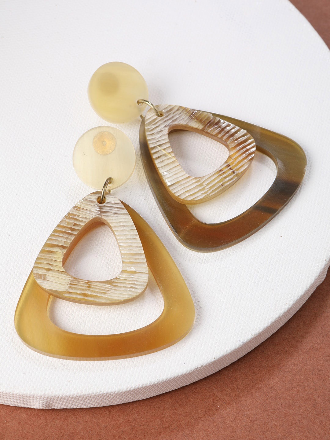 STREET 9 Brown & Beige Geometric Drop Earrings