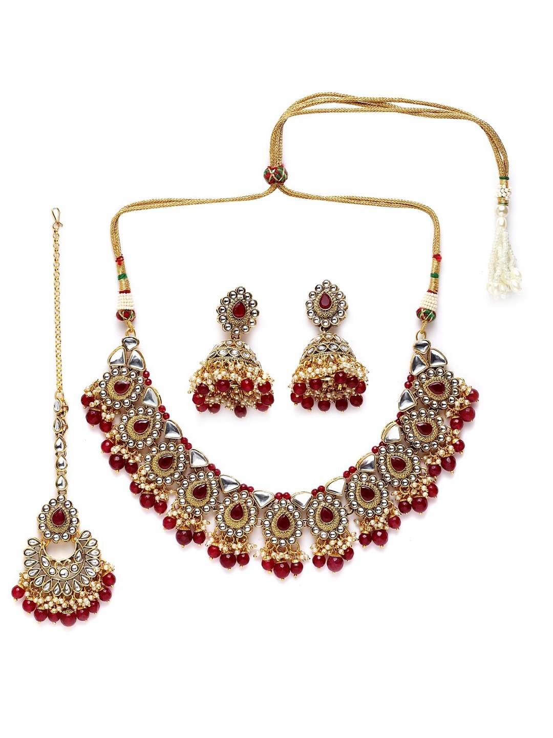 ANIKAS CREATION Gold-Plated Maroon & White Kundan & Stone-Studded Beaded Sustainable Handcrafted Jewellery Set
ANIKAS CREATION Gold-Plated Maroon & White Kundan & Stone-Studded Beaded Sustainable Handcrafted Jewellery Set