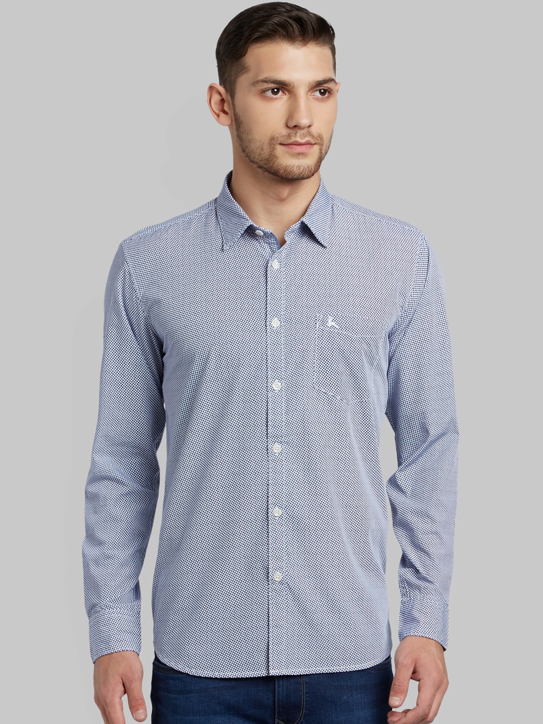 Parx Men Blue & White Slim Fit Printed Casual Shirt