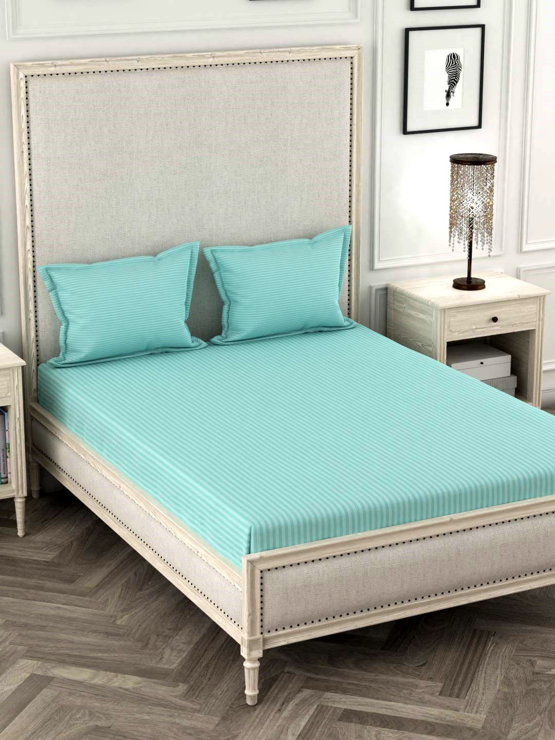 URBAN SPACE Turquoise Blue Striped 220 TC Cotton 1 King Bedsheet with 2 Pillow Covers
URBAN SPACE Turquoise Blue Striped 220 TC Cotton 1 King Bedsheet with 2 Pillow Covers