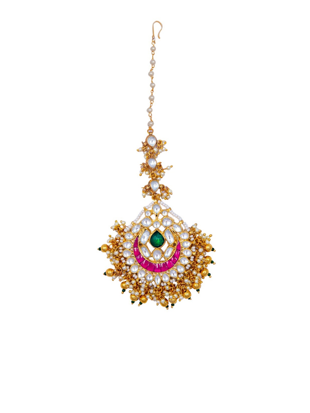 MORKANTH JEWELLERY Gold-Plated White & Pink Kundan & Stone-Studded Pearl Handcrafted Maang Tikka
MORKANTH JEWELLERY Gold-Plated White & Pink Kundan & Stone-Studded Pearl Handcrafted Maang Tikka
