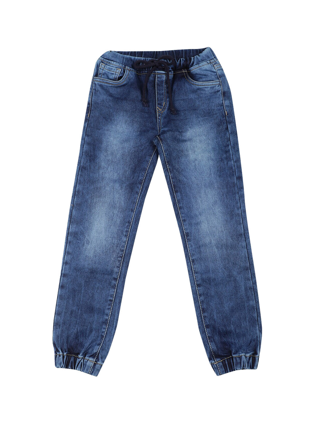 Blue Giraffe Boys Navy Blue Textured Straight-Fit Mid-Rise Denim Joggers 
Blue Giraffe Boys Navy Blue Textured Straight-Fit Mid-Rise Denim Joggers