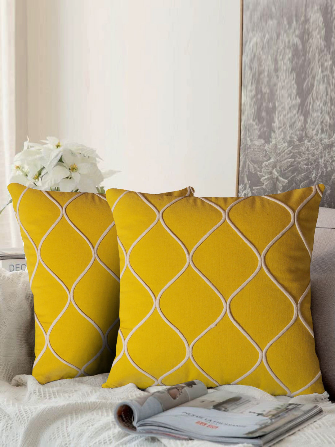 aRDENMEAD Yellow Set of 2 Self Design Square Cushion Covers
aRDENMEAD Yellow Set of 2 Self Design Square Cushion Covers